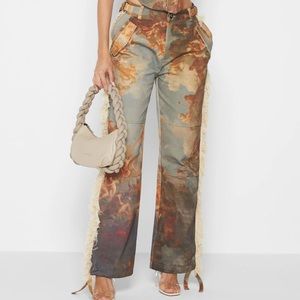 MID RISE ART CARGO PANTS WITH TASSELS - MULTI